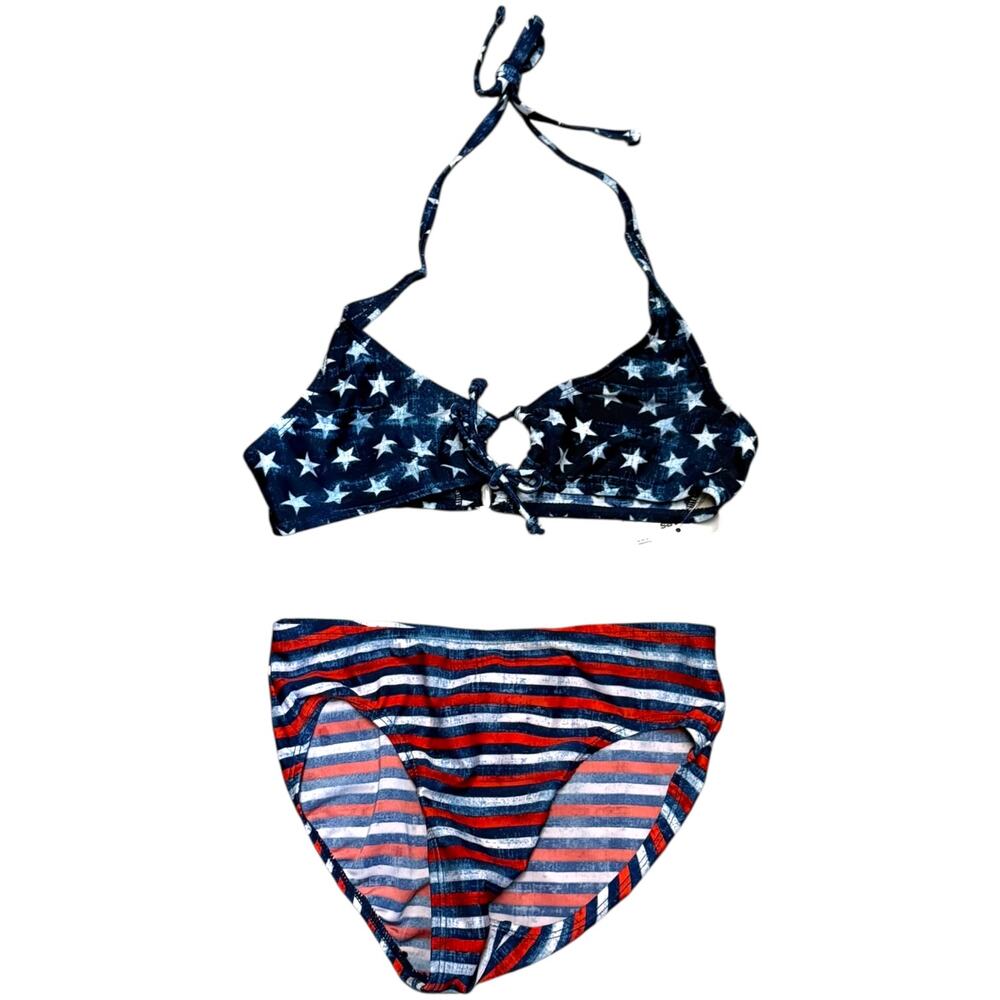 Tropical Escape Red White Blue Stars & Stripes Bikini Swimsuit Size 8